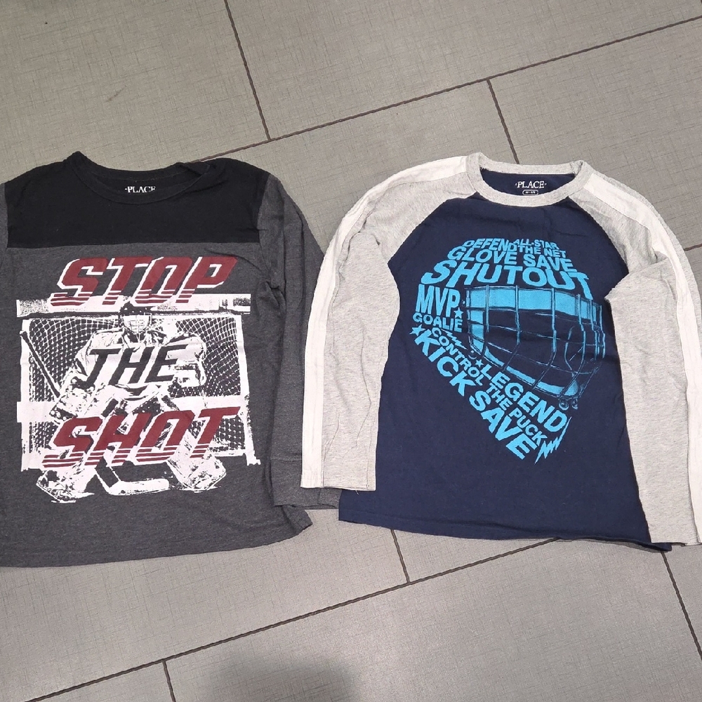 Hockey Goalie Place Kids Long Sleeve Tees - Gray and Navy